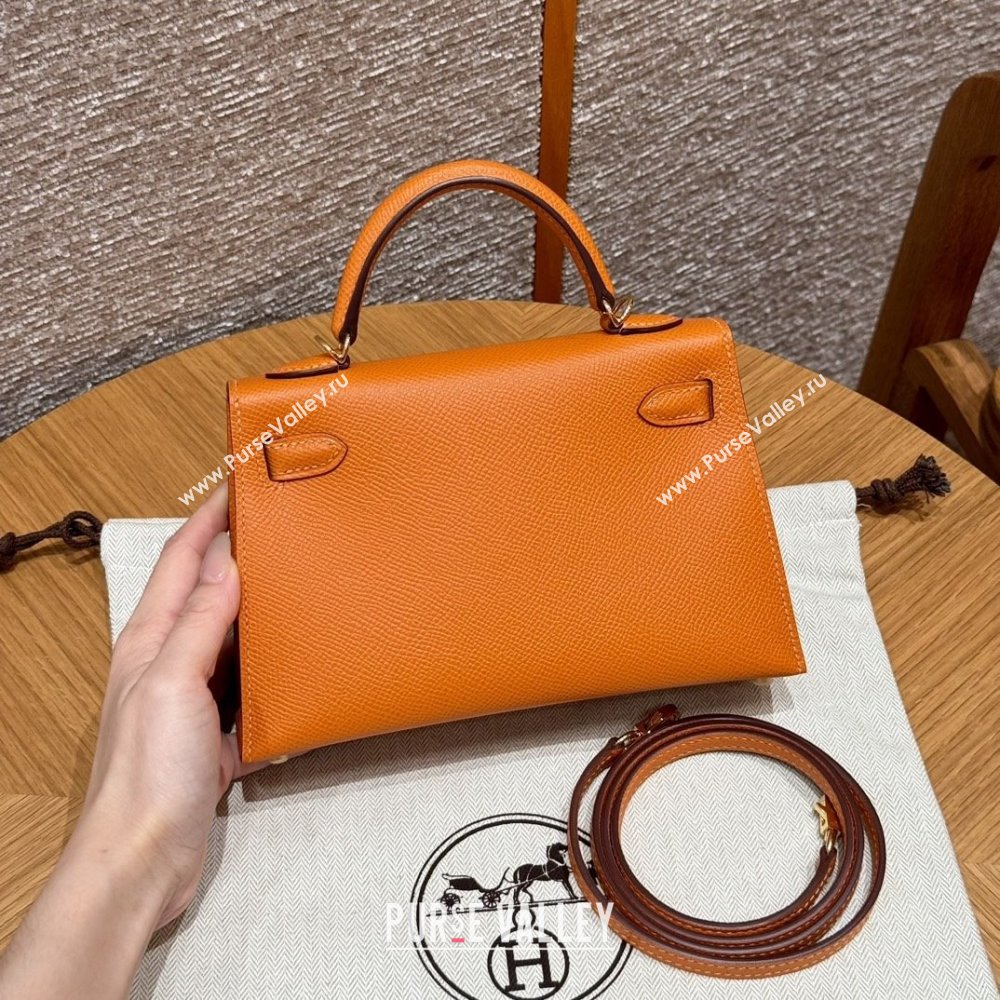 Hermes Mini Kelly II Bag 19cm in Epsom Leather 93/Classic Orange/Gold 2025(Half-Handmade) (XX-25072420)