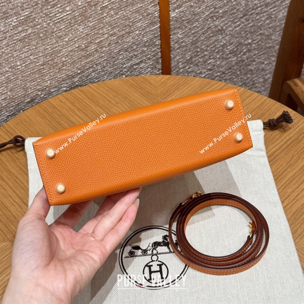 Hermes Mini Kelly II Bag 19cm in Epsom Leather 93/Classic Orange/Gold 2025(Half-Handmade) (XX-25072420)