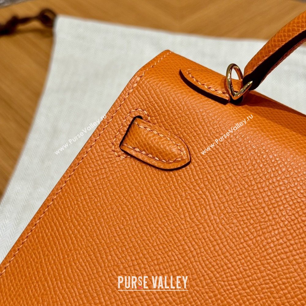 Hermes Mini Kelly II Bag 19cm in Epsom Leather 93/Classic Orange/Gold 2025(Half-Handmade) (XX-25072420)