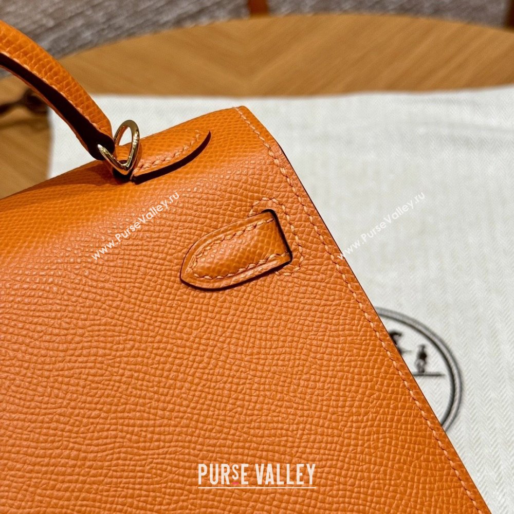 Hermes Mini Kelly II Bag 19cm in Epsom Leather 93/Classic Orange/Gold 2025(Half-Handmade) (XX-25072420)
