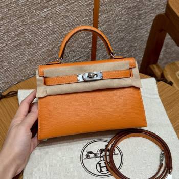 Hermes Mini Kelly II Bag 19cm in Chevre Leather 93/Classic Orange/Silver 2025(Half-Handmade) (XX-25072421)