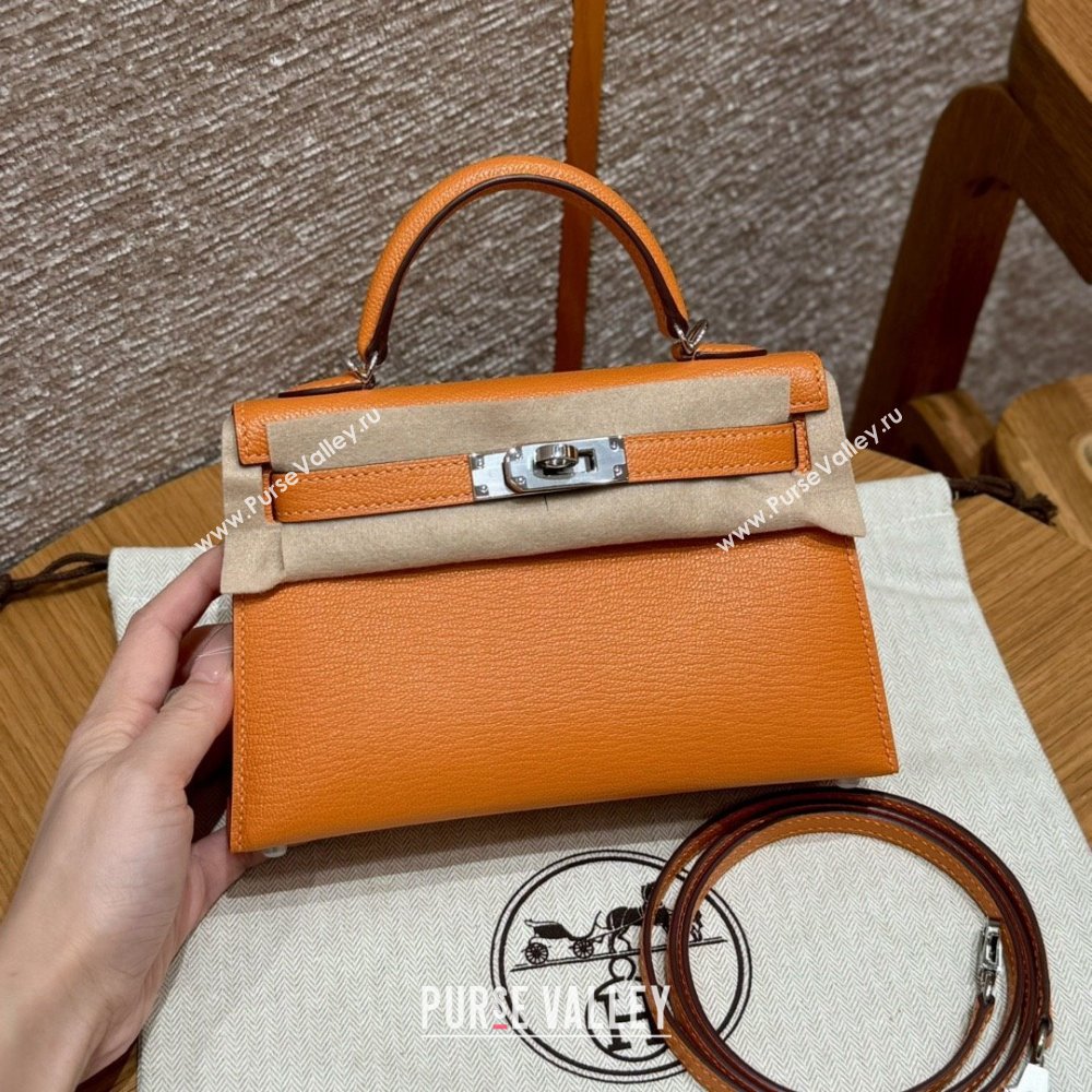 Hermes Mini Kelly II Bag 19cm in Chevre Leather 93/Classic Orange/Silver 2025(Half-Handmade) (XX-25072421)