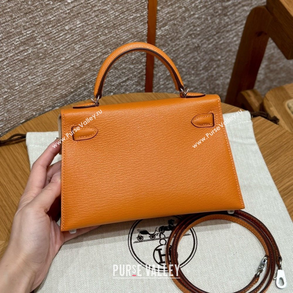 Hermes Mini Kelly II Bag 19cm in Chevre Leather 93/Classic Orange/Silver 2025(Half-Handmade) (XX-25072421)