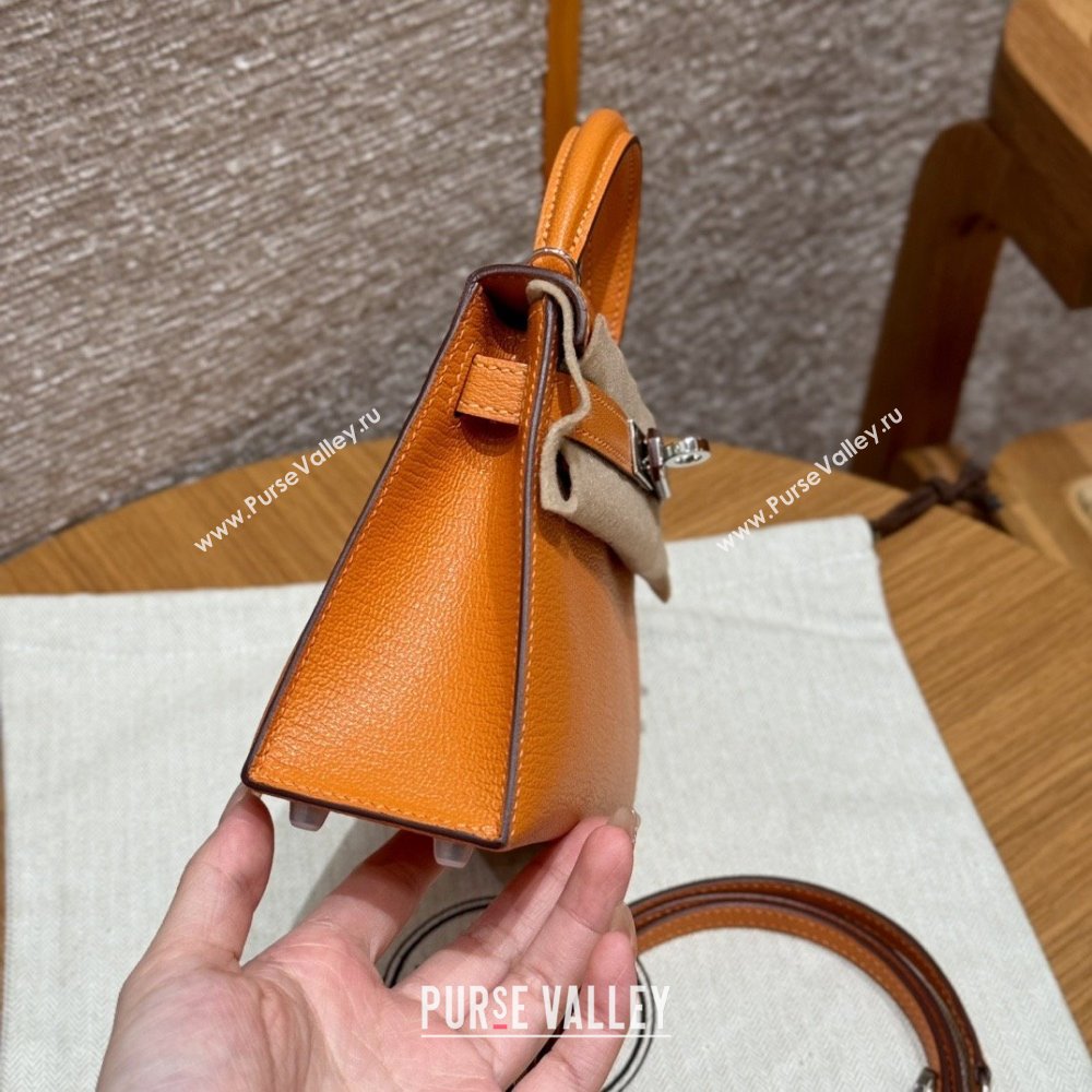Hermes Mini Kelly II Bag 19cm in Chevre Leather 93/Classic Orange/Silver 2025(Half-Handmade) (XX-25072421)