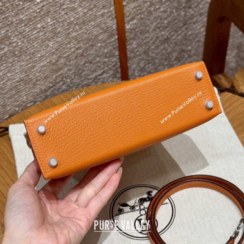 Hermes Mini Kelly II Bag 19cm in Chevre Leather 93/Classic Orange/Silver 2025(Half-Handmade) (XX-25072421)