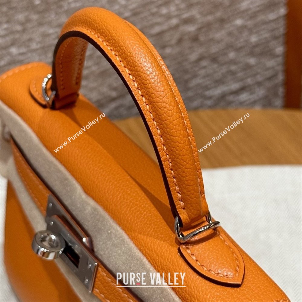 Hermes Mini Kelly II Bag 19cm in Chevre Leather 93/Classic Orange/Silver 2025(Half-Handmade) (XX-25072421)