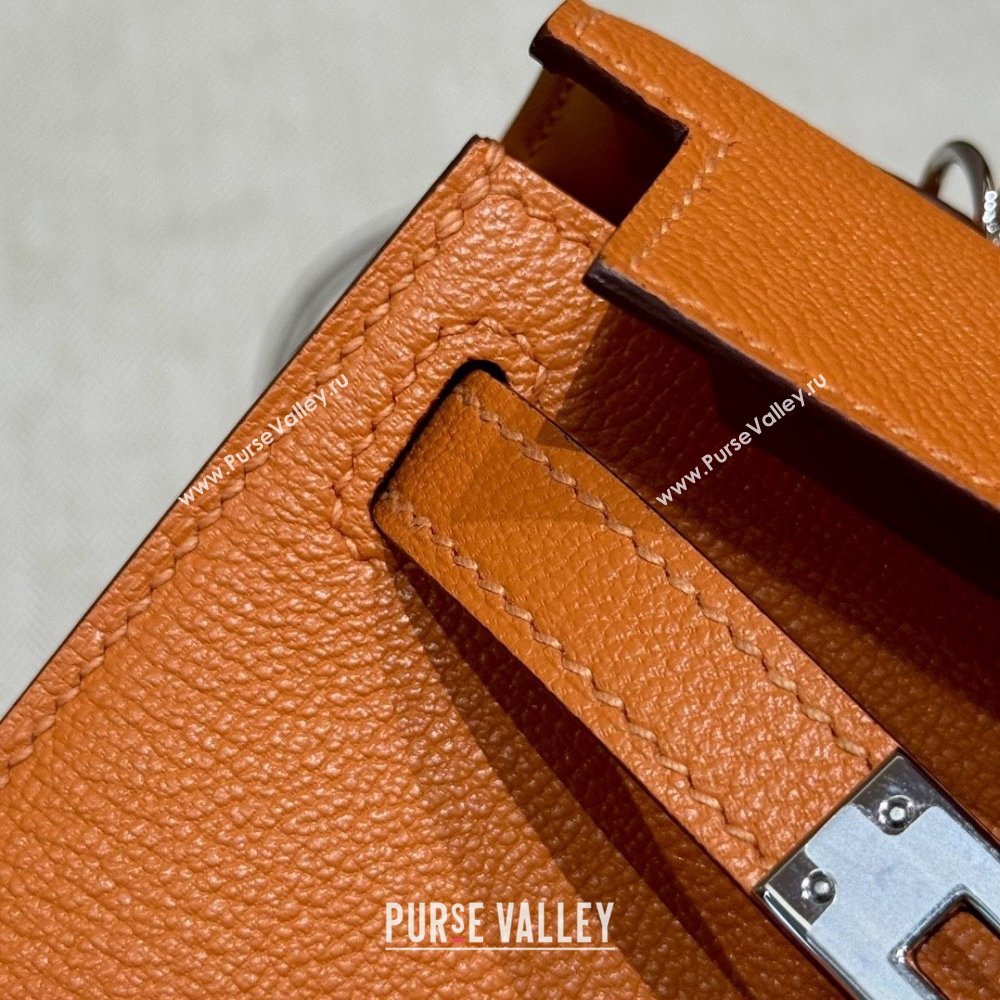 Hermes Mini Kelly II Bag 19cm in Chevre Leather 93/Classic Orange/Silver 2025(Half-Handmade) (XX-25072421)