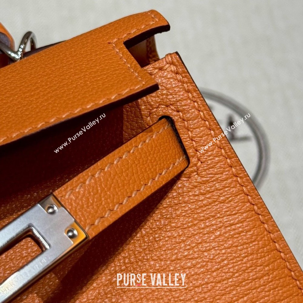 Hermes Mini Kelly II Bag 19cm in Chevre Leather 93/Classic Orange/Silver 2025(Half-Handmade) (XX-25072421)