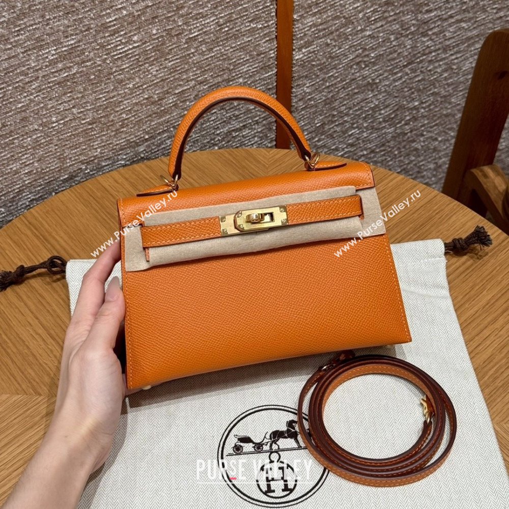 Hermes Mini Kelly II Bag 19cm in Epsom Leather 93/Classic Orange/Gold 2025(Half-Handmade) (XX-25072420)