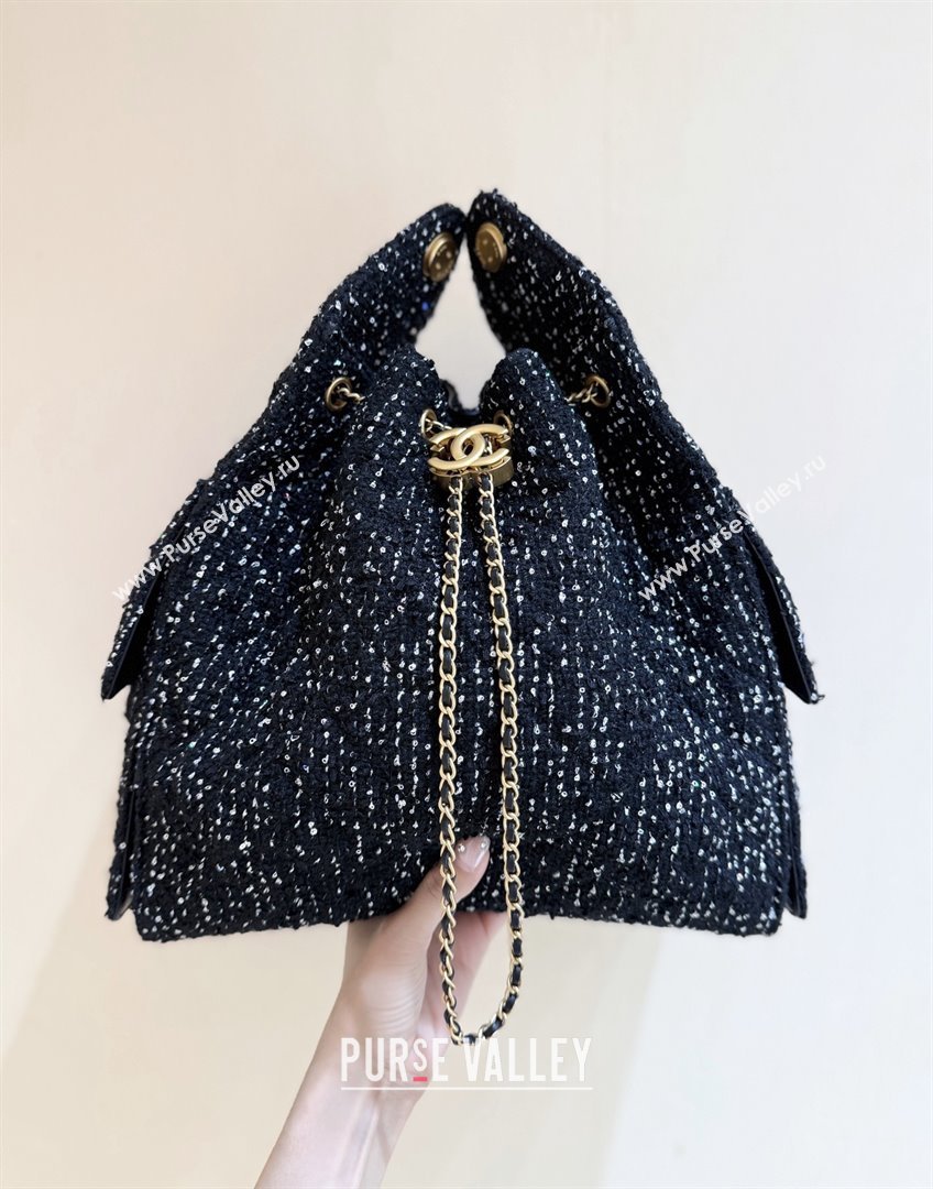 Chanel Tweed Sequins Medium Hobo Bag AS5311 Black 2025 Top Quality (SHUNY-25072801)