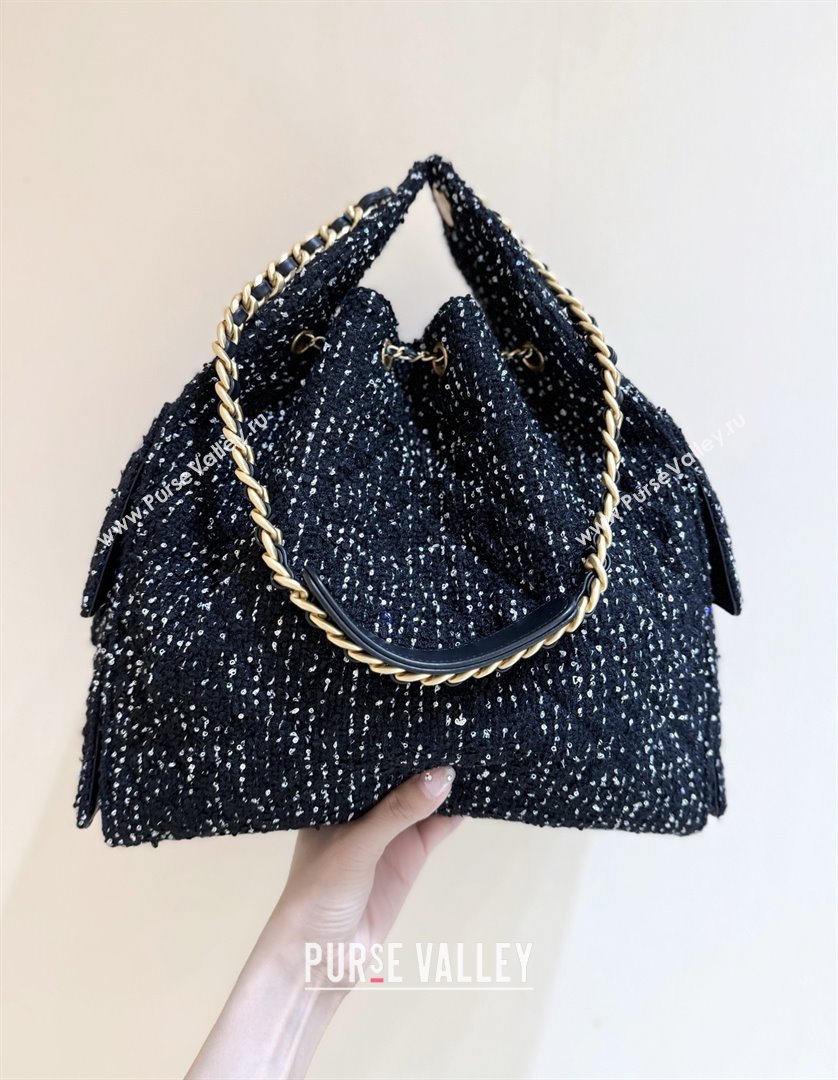 Chanel Tweed Sequins Medium Hobo Bag AS5311 Black 2025 Top Quality (SHUNY-25072801)