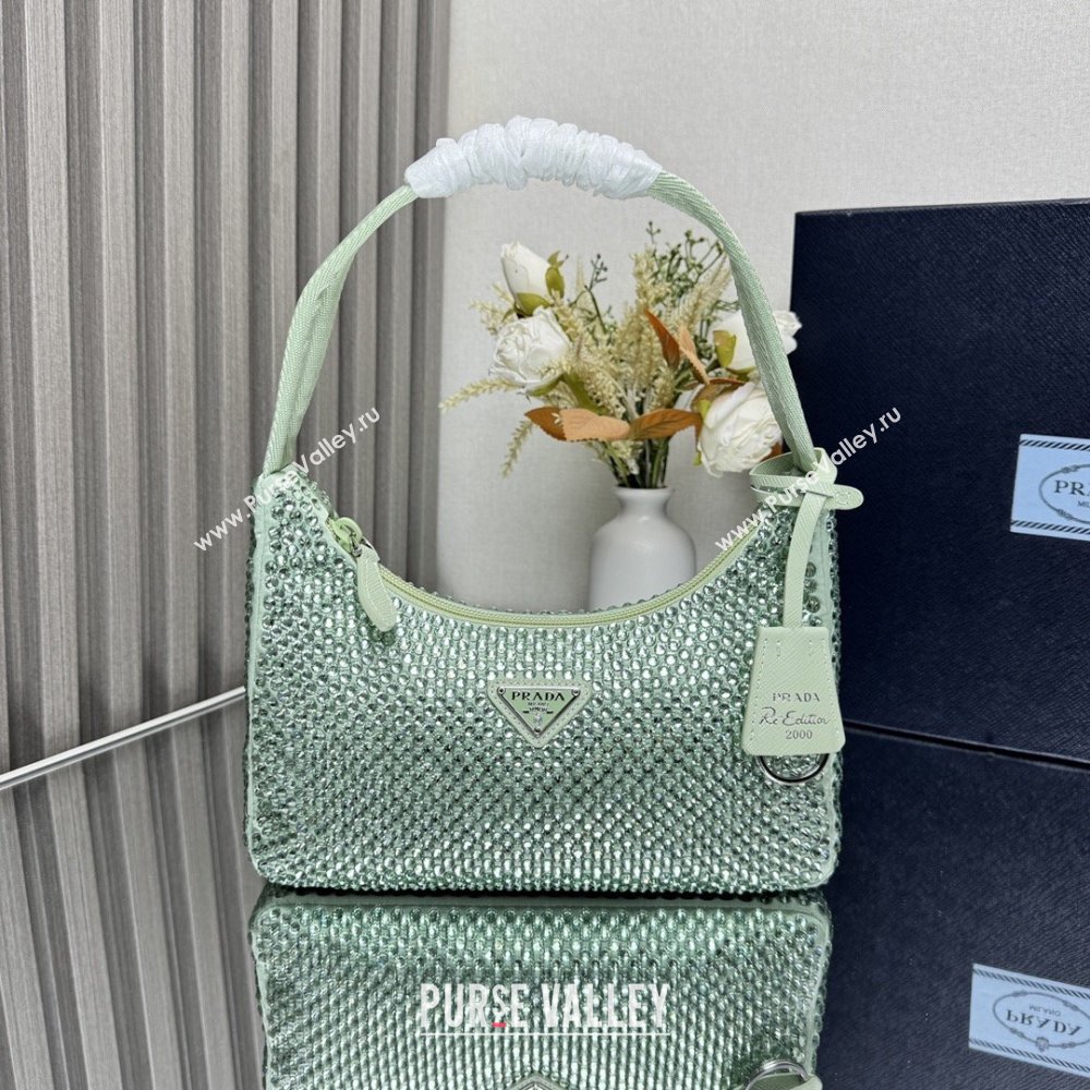 Prada Re-Edition Satin Mini-bag with Crystals 1NE515 Green 2025 (YZ-25072923)