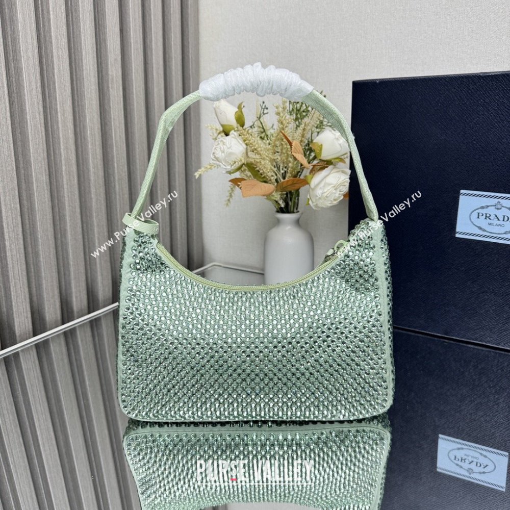 Prada Re-Edition Satin Mini-bag with Crystals 1NE515 Green 2025 (YZ-25072923)