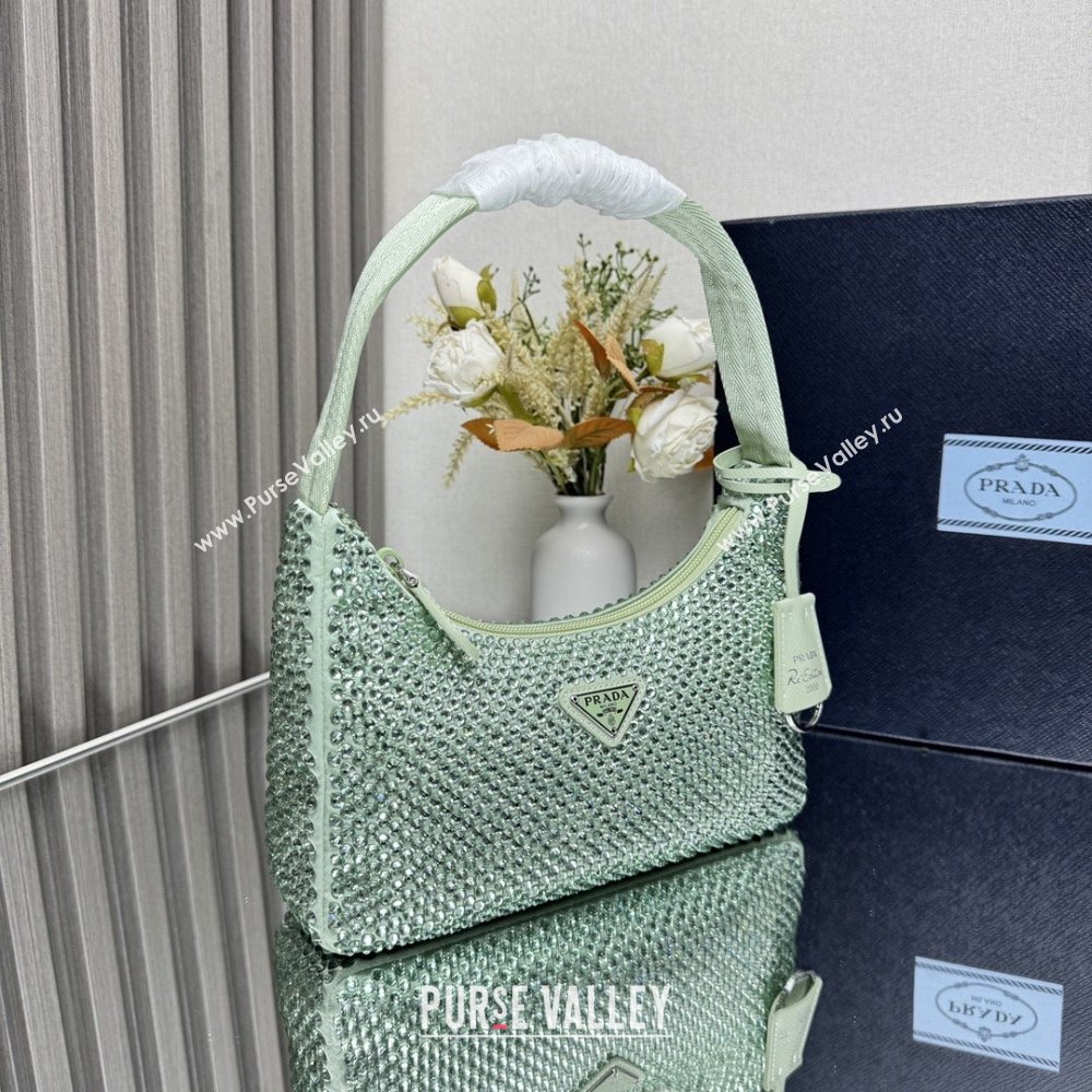 Prada Re-Edition Satin Mini-bag with Crystals 1NE515 Green 2025 (YZ-25072923)