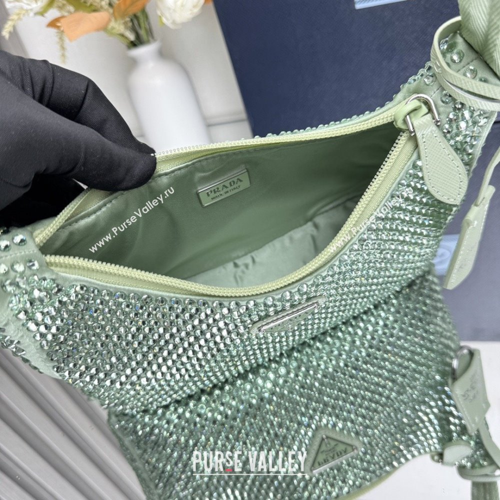 Prada Re-Edition Satin Mini-bag with Crystals 1NE515 Green 2025 (YZ-25072923)