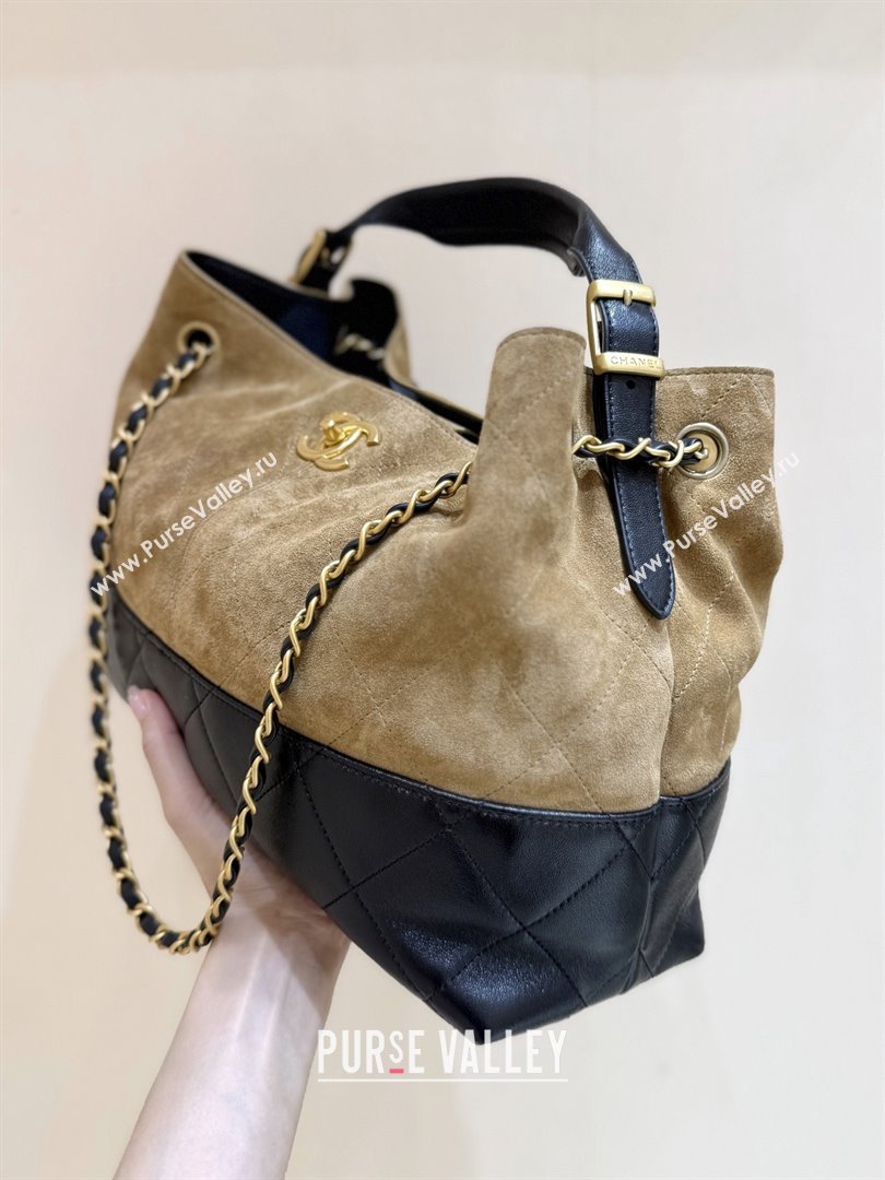 Chanel Small Tote Bag in Suede Calfskin Shiny Lambskin AS5634 Beige/Black 2025 Top Quality (SHUNY-25073103)