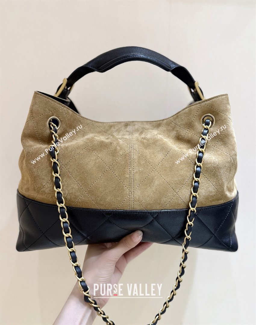 Chanel Small Tote Bag in Suede Calfskin Shiny Lambskin AS5634 Beige/Black 2025 Top Quality (SHUNY-25073103)