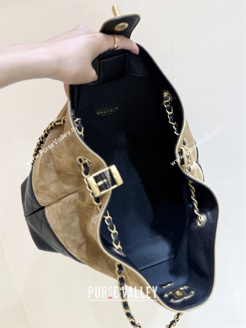 Chanel Small Tote Bag in Suede Calfskin Shiny Lambskin AS5634 Beige/Black 2025 Top Quality (SHUNY-25073103)