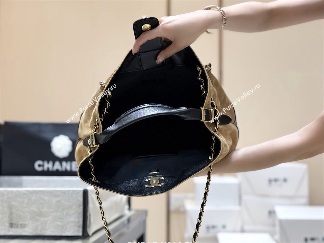 Chanel Small Tote Bag in Suede Calfskin Shiny Lambskin AS5634 Beige/Black 2025 Top Quality (SHUNY-25073103)