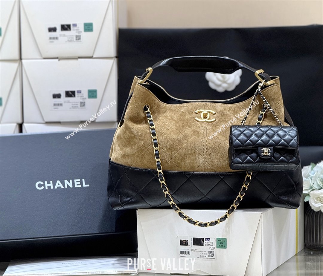 Chanel Small Tote Bag in Suede Calfskin Shiny Lambskin AS5634 Beige/Black 2025 Top Quality (SHUNY-25073103)