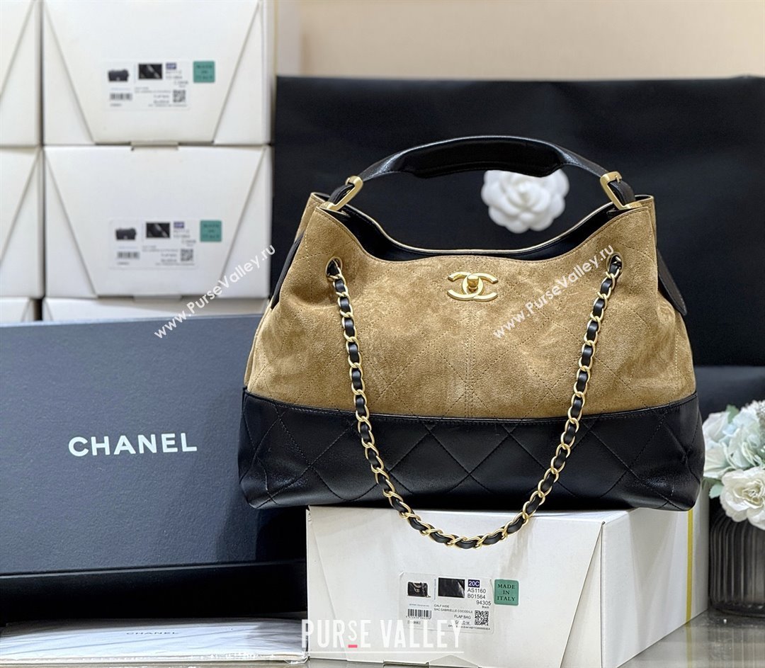 Chanel Small Tote Bag in Suede Calfskin Shiny Lambskin AS5634 Beige/Black 2025 Top Quality (SHUNY-25073103)