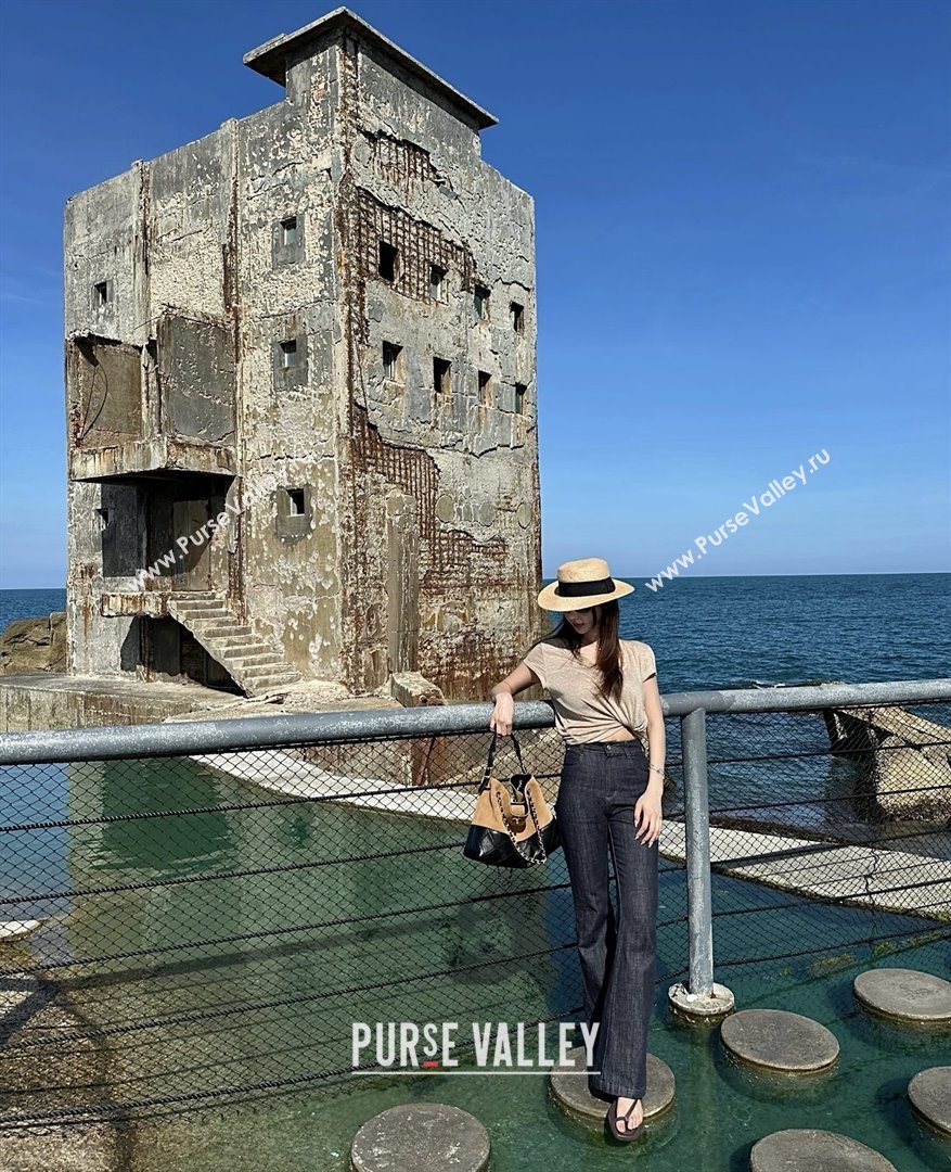 Chanel Small Tote Bag in Suede Calfskin Shiny Lambskin AS5634 Beige/Black 2025 Top Quality (SHUNY-25073103)