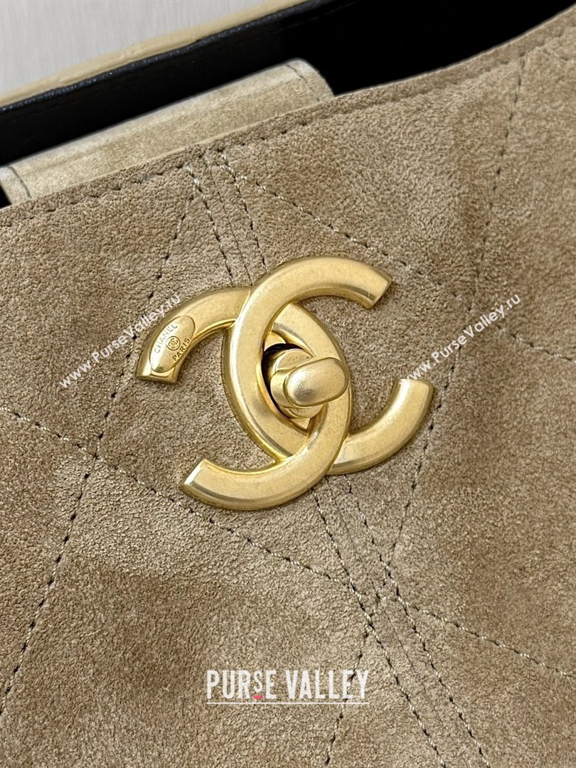 Chanel Small Tote Bag in Suede Calfskin Shiny Lambskin AS5634 Beige/Black 2025 Top Quality (SHUNY-25073103)