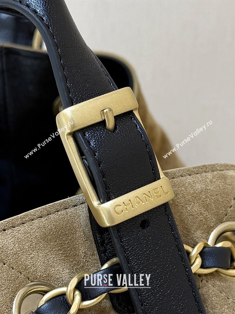 Chanel Small Tote Bag in Suede Calfskin Shiny Lambskin AS5634 Beige/Black 2025 Top Quality (SHUNY-25073103)