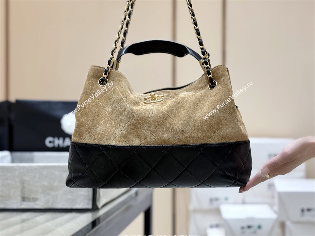 Chanel Small Tote Bag in Suede Calfskin Shiny Lambskin AS5634 Beige/Black 2025 Top Quality (SHUNY-25073103)