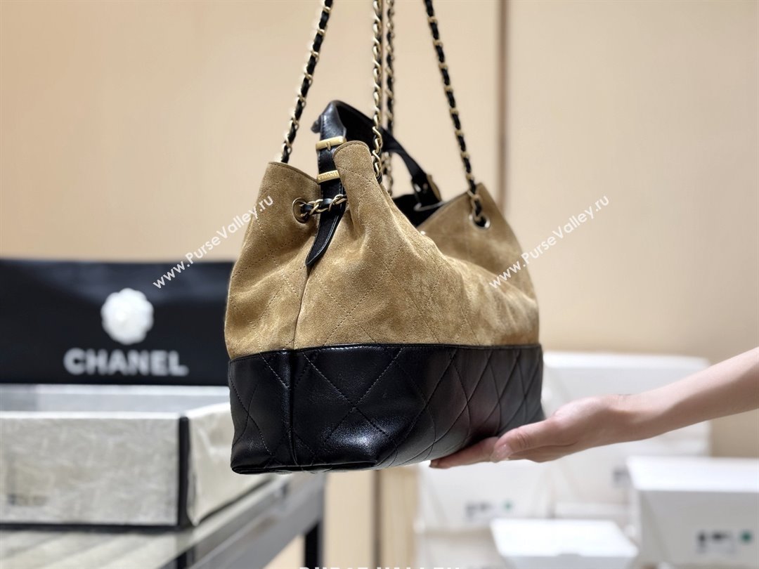 Chanel Small Tote Bag in Suede Calfskin Shiny Lambskin AS5634 Beige/Black 2025 Top Quality (SHUNY-25073103)