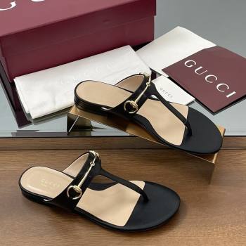 Gucci Thong Sandal with Horsebit in Smooth Leather 816590 Black 2025 (MD-25080213)
