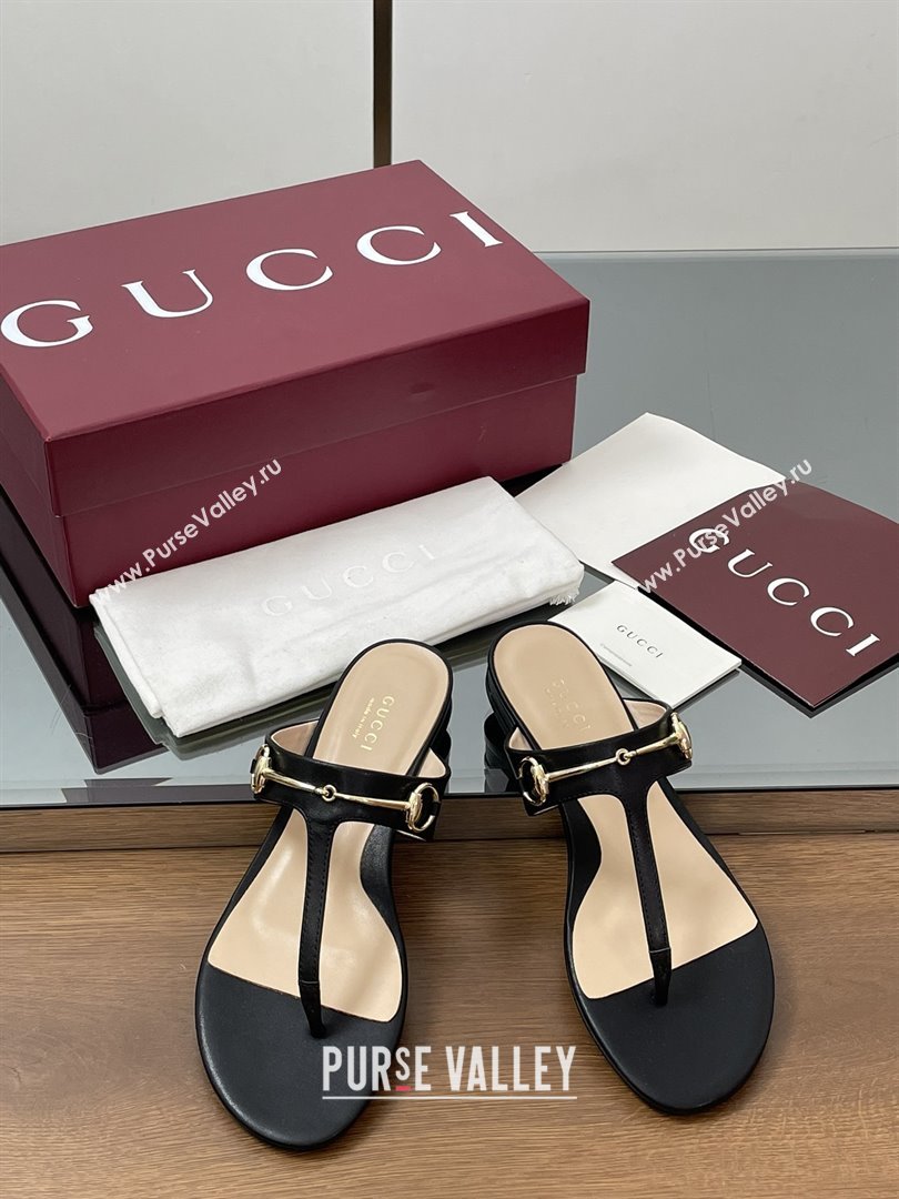 Gucci Thong Sandal with Horsebit in Smooth Leather 816590 Black 2025 (MD-25080213)