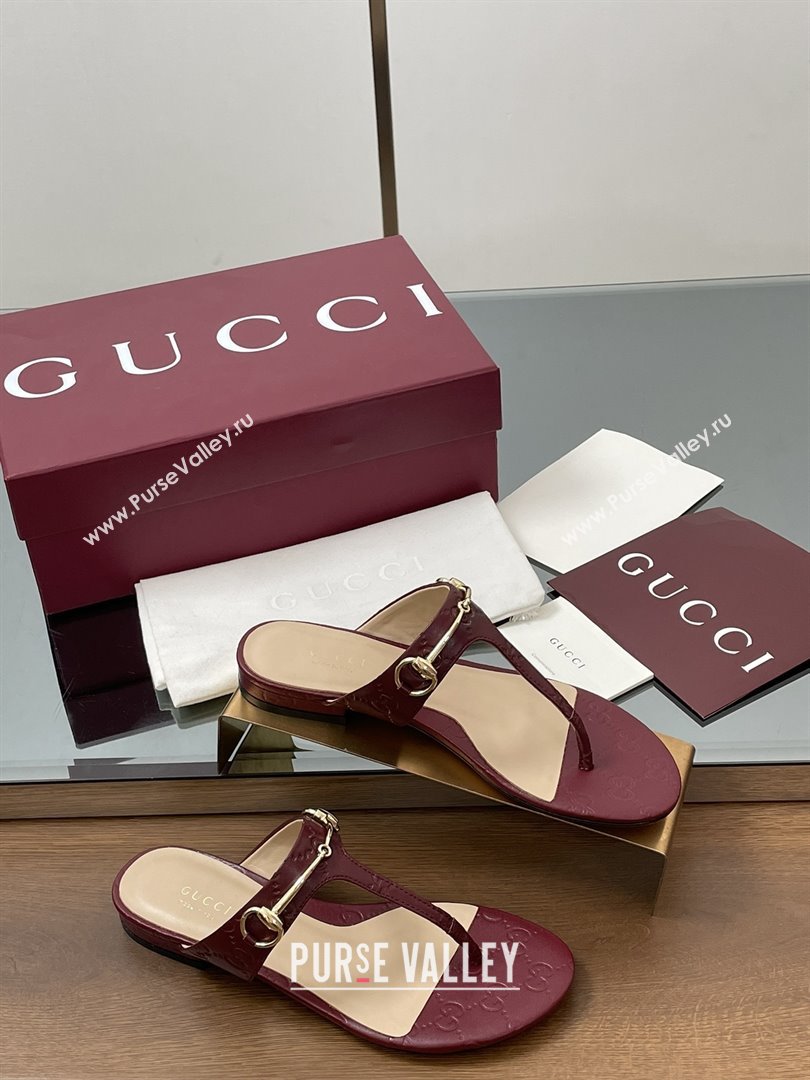 Gucci Thong Sandal with Horsebit in GG Leather 816590 Burgundy 2025 (MD-25080203)
