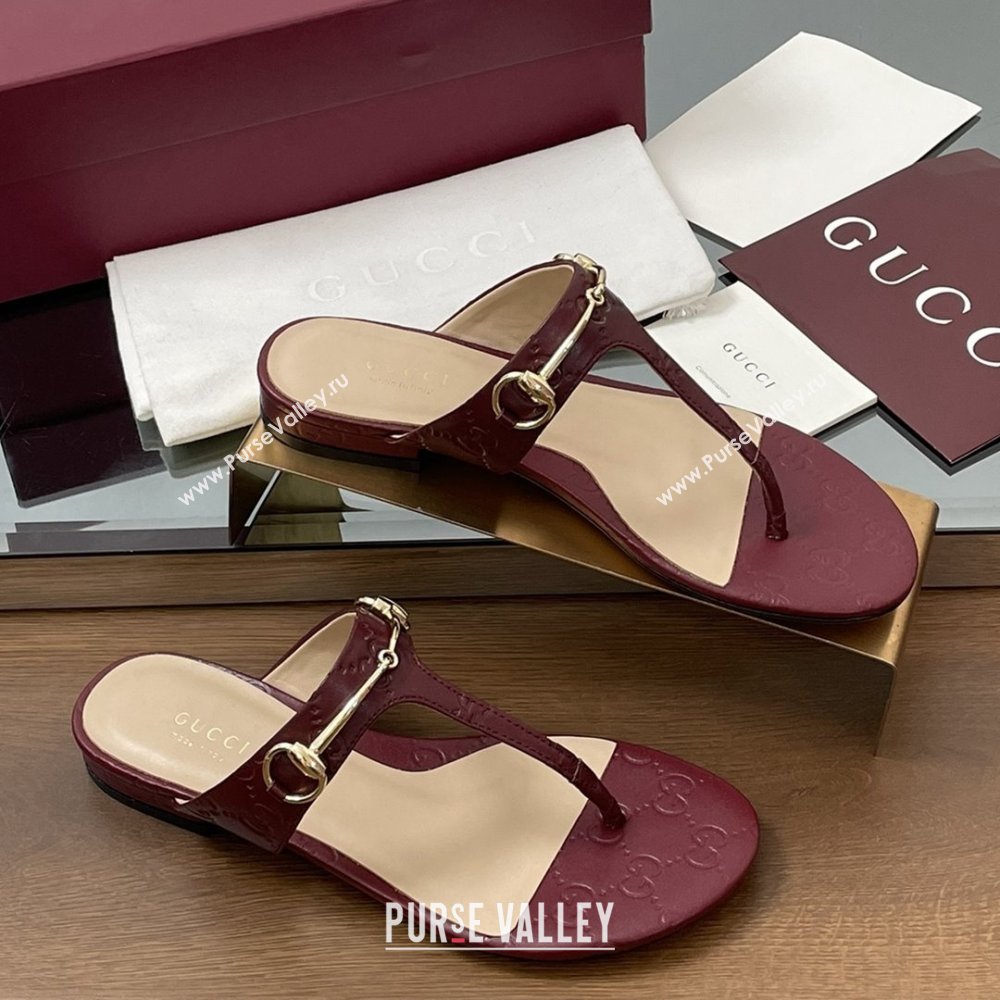 Gucci Thong Sandal with Horsebit in GG Leather 816590 Burgundy 2025 (MD-25080203)