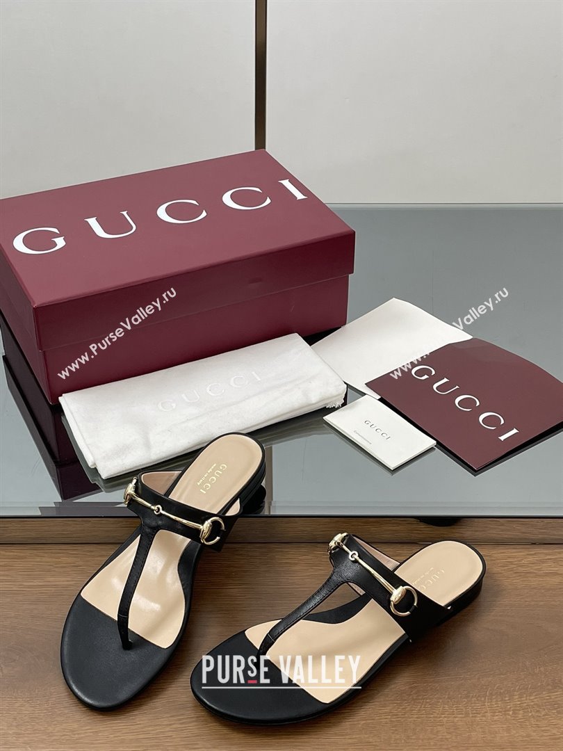 Gucci Thong Sandal with Horsebit in Smooth Leather 816590 Black 2025 (MD-25080213)