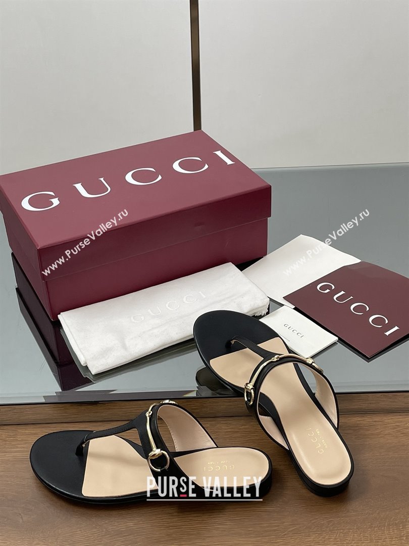 Gucci Thong Sandal with Horsebit in Smooth Leather 816590 Black 2025 (MD-25080213)