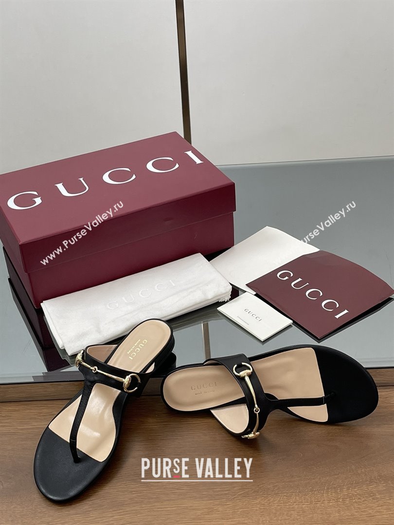 Gucci Thong Sandal with Horsebit in Smooth Leather 816590 Black 2025 (MD-25080213)