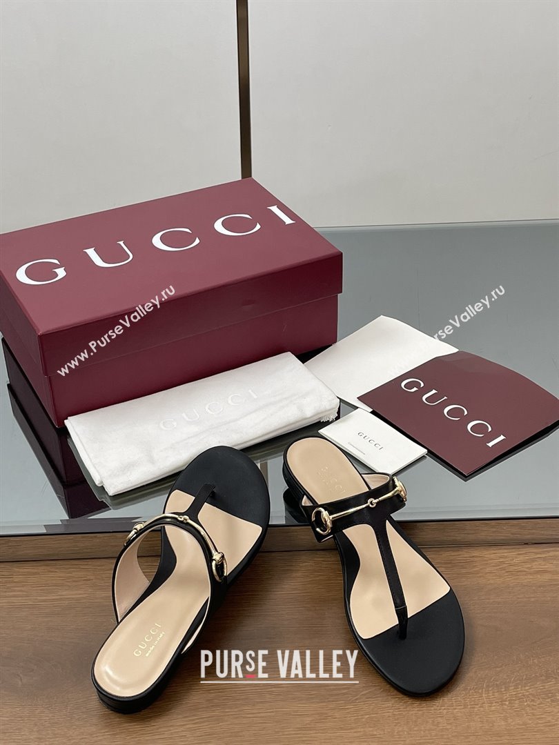 Gucci Thong Sandal with Horsebit in Smooth Leather 816590 Black 2025 (MD-25080213)