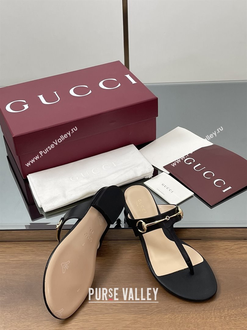 Gucci Thong Sandal with Horsebit in Smooth Leather 816590 Black 2025 (MD-25080213)