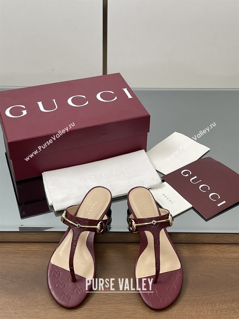 Gucci Thong Sandal with Horsebit in GG Leather 816590 Burgundy 2025 (MD-25080203)