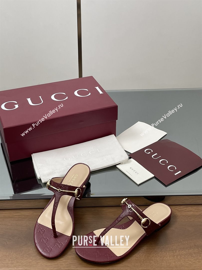 Gucci Thong Sandal with Horsebit in GG Leather 816590 Burgundy 2025 (MD-25080203)