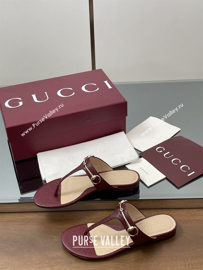 Gucci Thong Sandal with Horsebit in GG Leather 816590 Burgundy 2025 (MD-25080203)