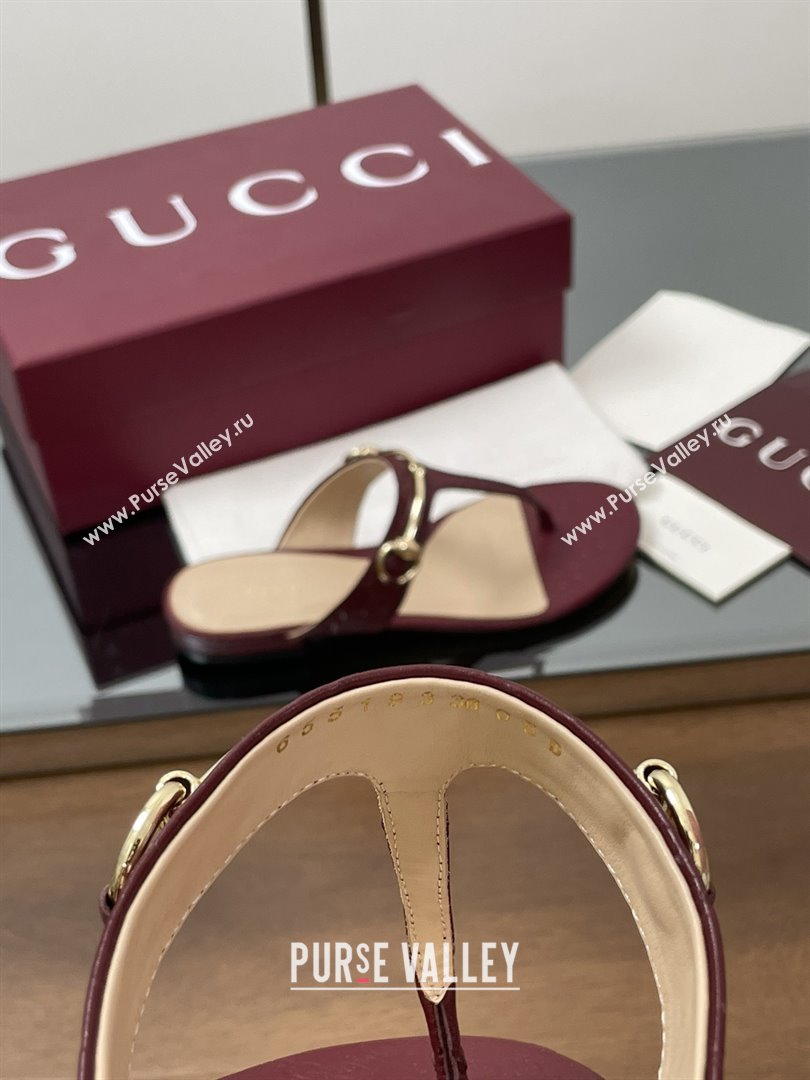 Gucci Thong Sandal with Horsebit in GG Leather 816590 Burgundy 2025 (MD-25080203)