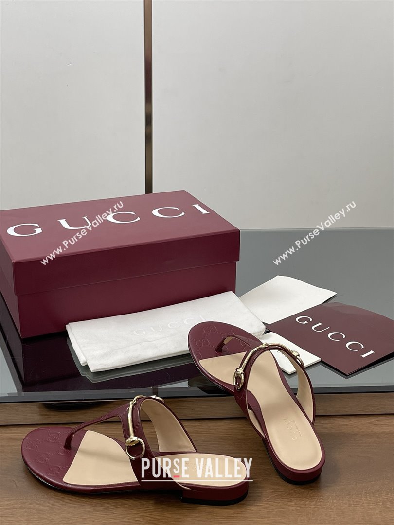 Gucci Thong Sandal with Horsebit in GG Leather 816590 Burgundy 2025 (MD-25080203)