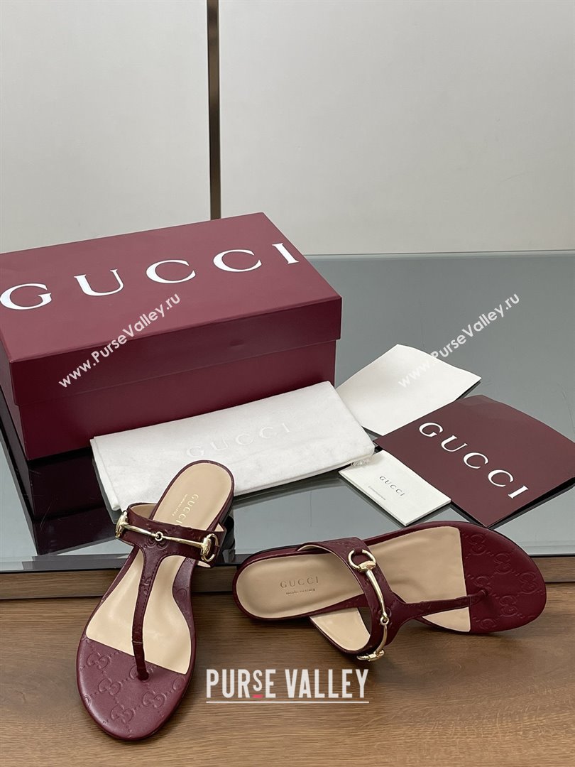 Gucci Thong Sandal with Horsebit in GG Leather 816590 Burgundy 2025 (MD-25080203)