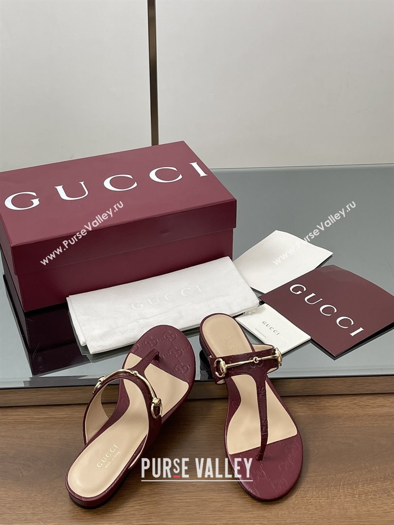Gucci Thong Sandal with Horsebit in GG Leather 816590 Burgundy 2025 (MD-25080203)