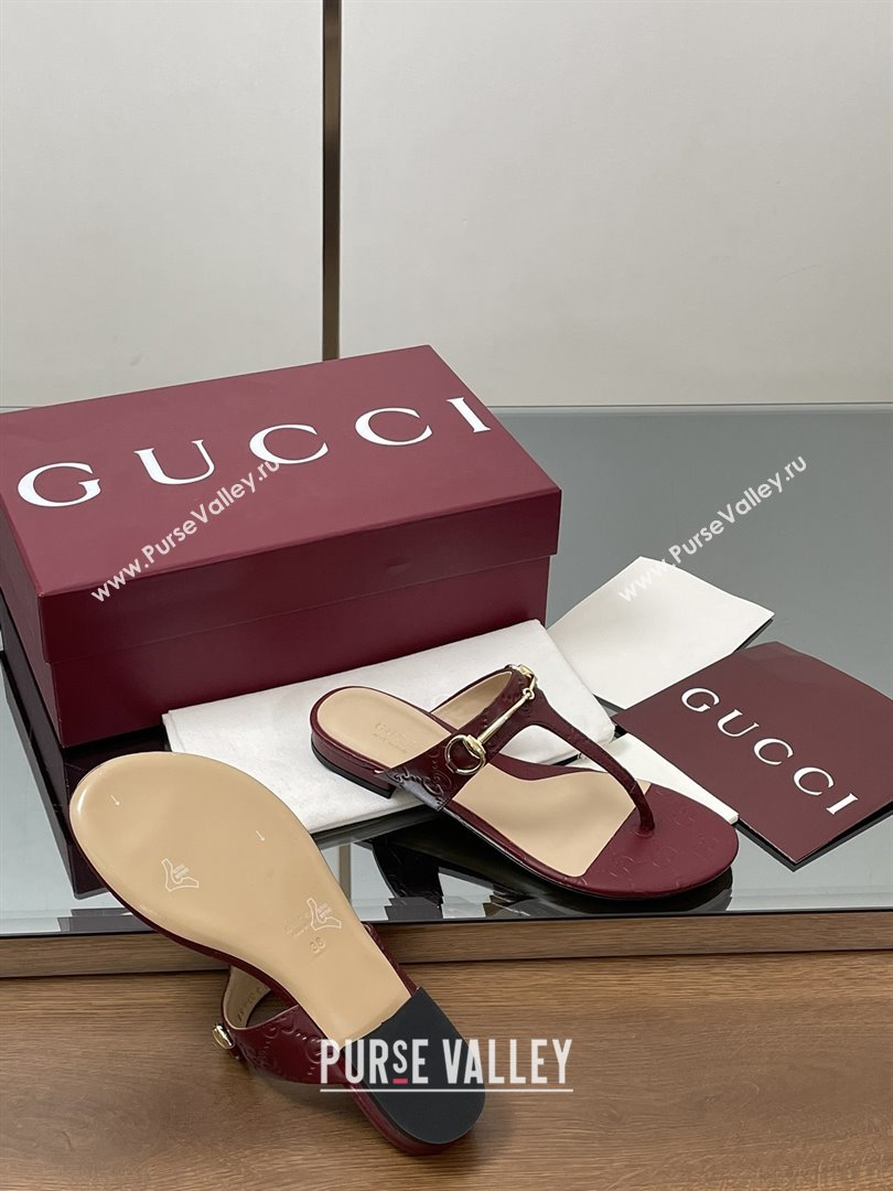 Gucci Thong Sandal with Horsebit in GG Leather 816590 Burgundy 2025 (MD-25080203)