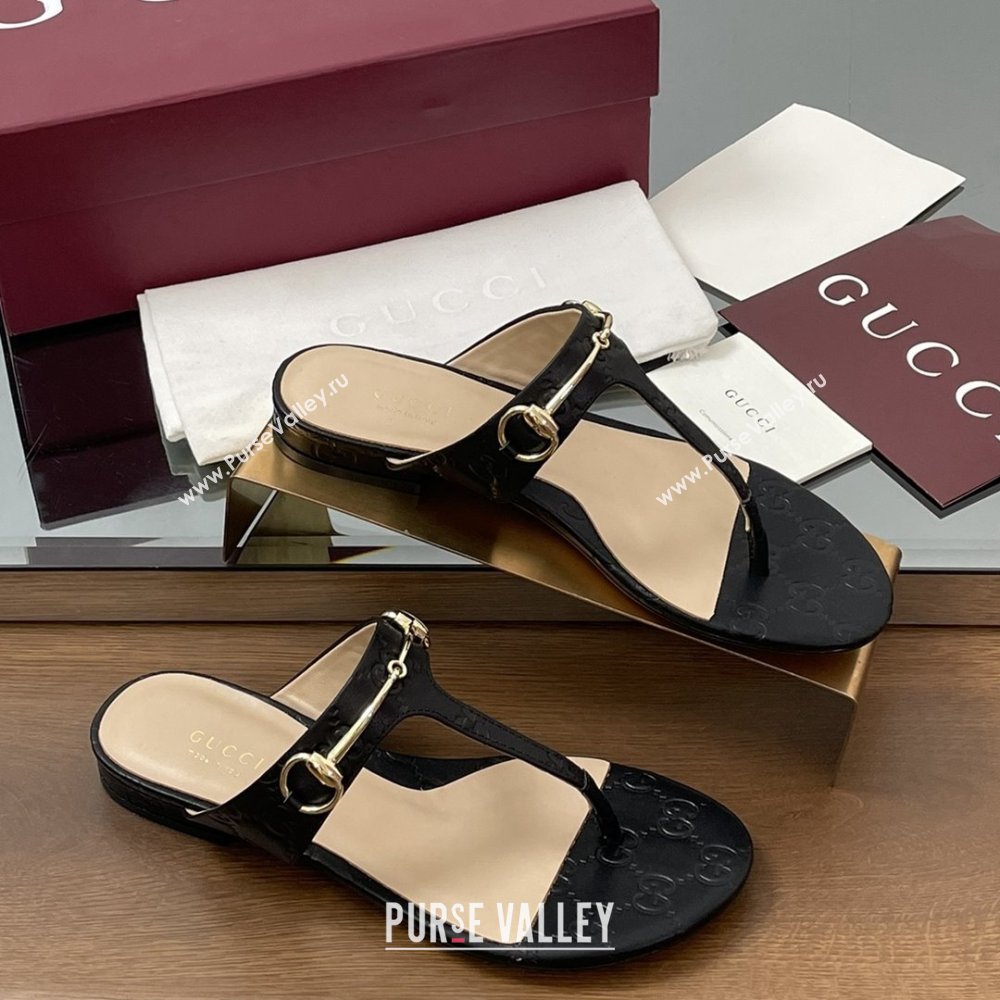 Gucci Thong Sandal with Horsebit in GG Leather 816590 Black 2025 (MD-25080204)
