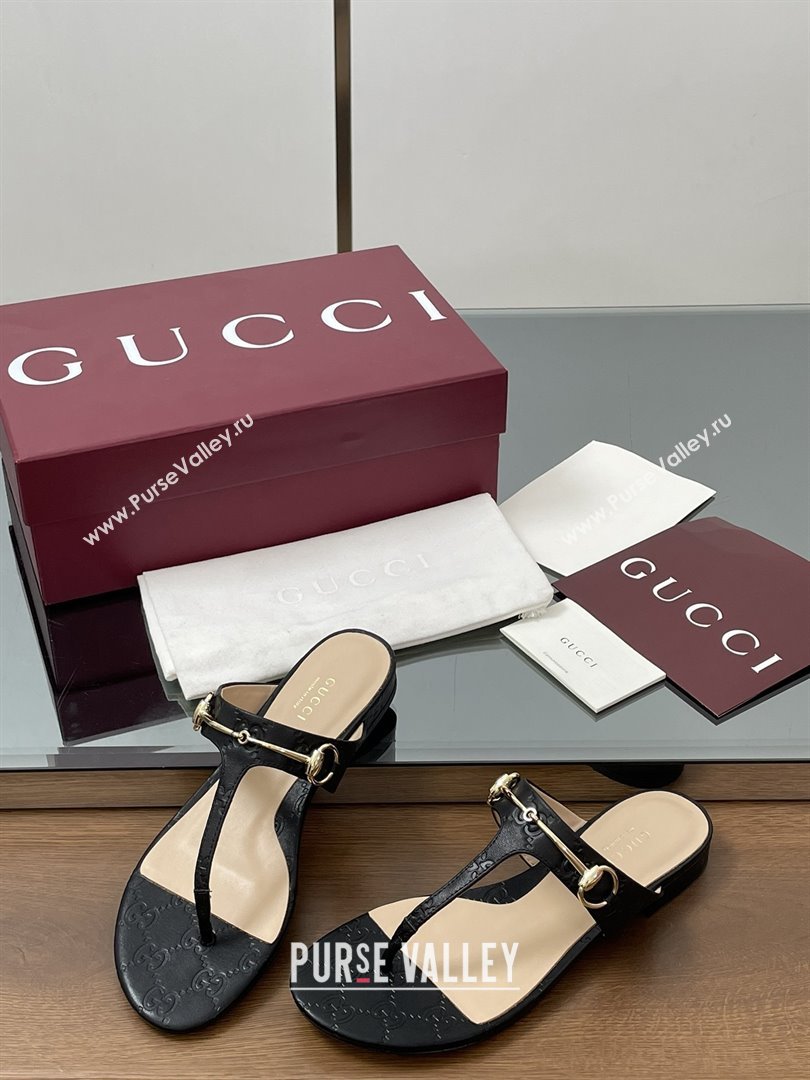 Gucci Thong Sandal with Horsebit in GG Leather 816590 Black 2025 (MD-25080204)