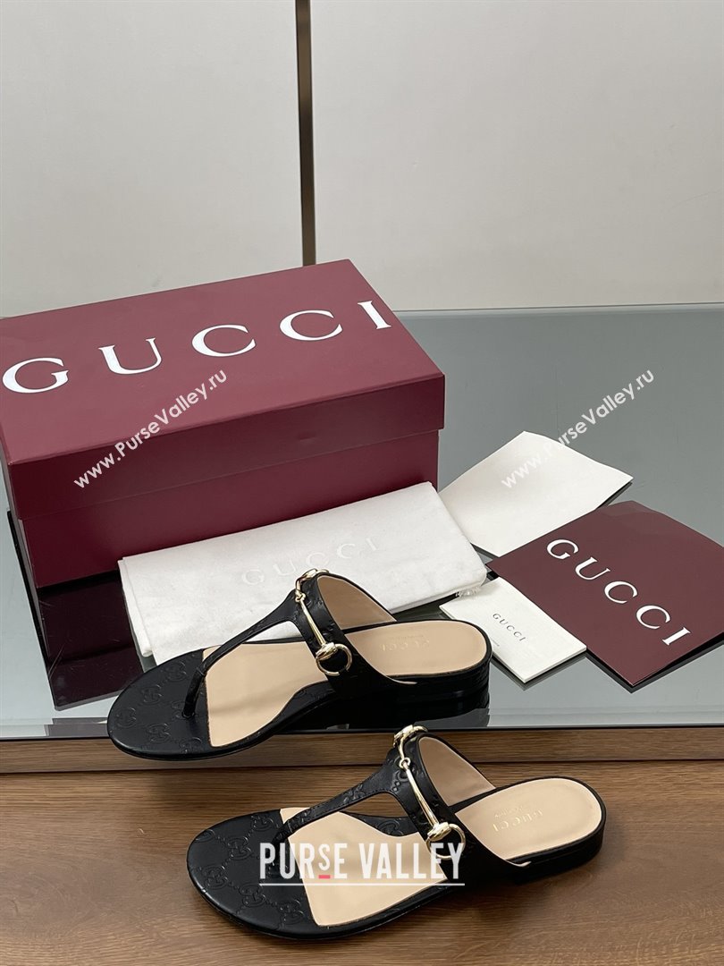 Gucci Thong Sandal with Horsebit in GG Leather 816590 Black 2025 (MD-25080204)